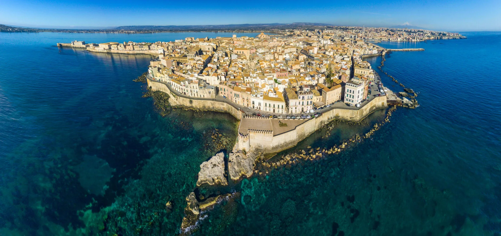 Aerial view of Ortigia and its waterfront